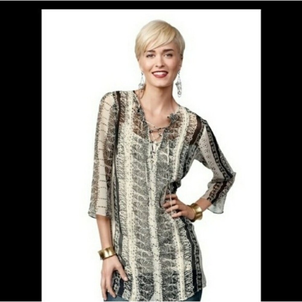CABI Boho Tunic XS semi sheer tribal Snakeskin lagenlook Blouse Swim Coverup